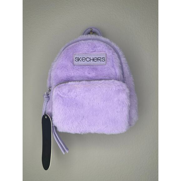 SKECHERS Vegan Faux Fur Fuzzy Purple Mini Backpack Purse Bag - Picture 1 of 5